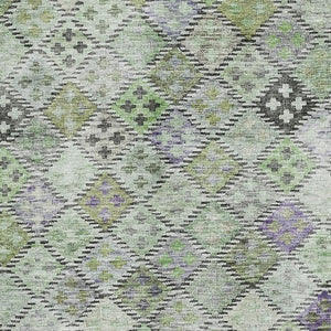 HomeRoots 9' X 12' Geometric Washable Area Rug in Green, Purple & Gray - UV Protected, Stain Resistant Design! 683823
