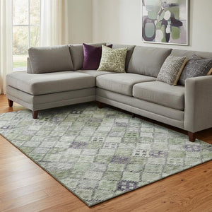 HomeRoots 10' Geometric Washable Area Rug in Green, Purple & Gray - UV-Protected, Durable & Stylish for Homes 683824