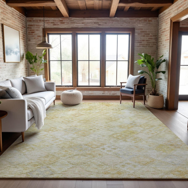 HomeRoots 5' X 8' Stylish Linen and Beige Geometric Area Rug - Washable, UV Protected, Stain Resistant Design 683826