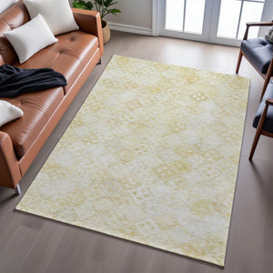HomeRoots 5' X 8' Stylish Linen and Beige Geometric Area Rug - Washable, UV Protected, Stain Resistant Design 683826