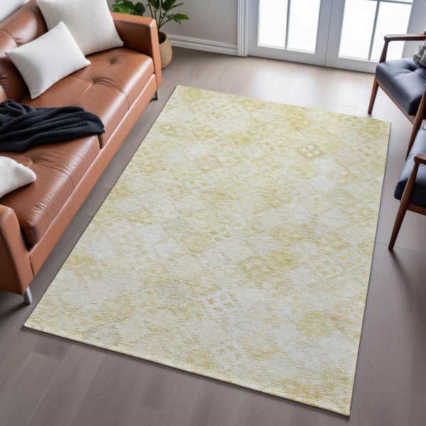 HomeRoots 5' X 8' Stylish Linen and Beige Geometric Area Rug - Washable, UV Protected, Stain Resistant Design 683826