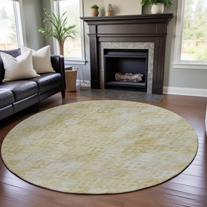 HomeRoots 8' Linen Geometric Round Rug with UV Protection - Stylish, Washable, Durable & Kid-Friendly Design! 683827