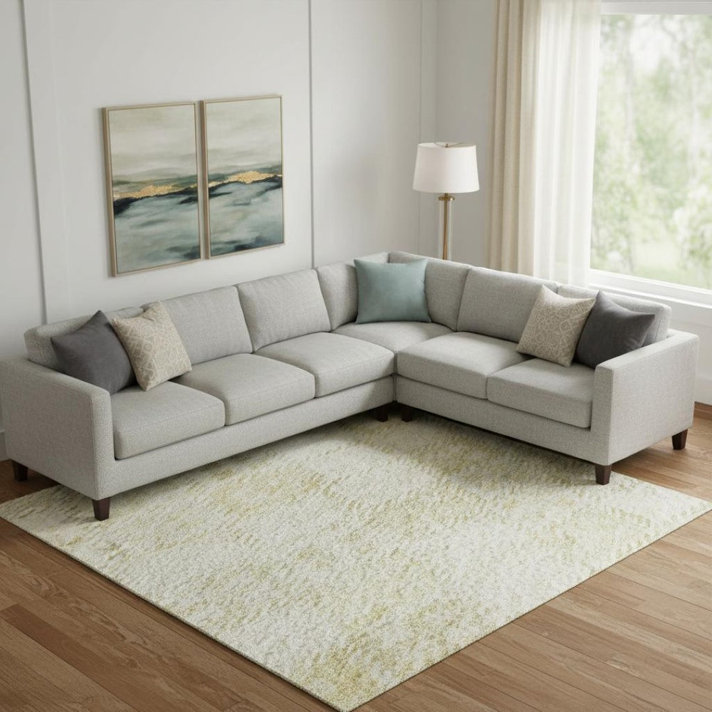 HomeRoots 9' X 12' Linen & Beige Geometric Area Rug - Washable, Stain-Resistant, UV Protected for Families 683829