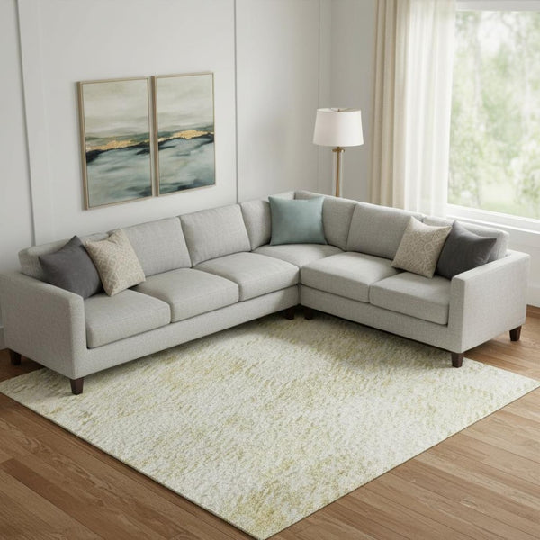 HomeRoots 9' X 12' Linen & Beige Geometric Area Rug - Washable, Stain-Resistant, UV Protected for Families 683829