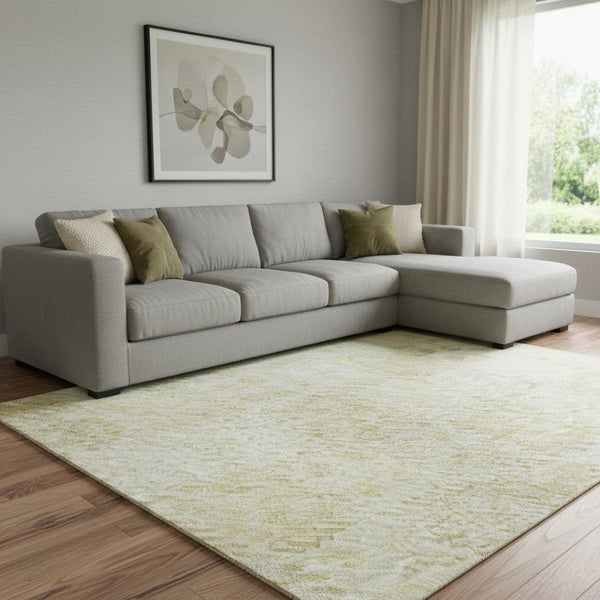 HomeRoots 10' Geometric Washable Area Rug in Linen & Beige - UV Protected, Durable for High-Traffic Spaces 683830