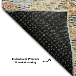 HomeRoots 5' X 8' Vibrant Rust Teal Brown Geometric Area Rug - Washable, UV Protected, Durable for Homes 683832