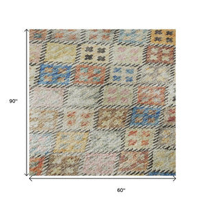 HomeRoots 5' X 8' Vibrant Rust Teal Brown Geometric Area Rug - Washable, UV Protected, Durable for Homes 683832