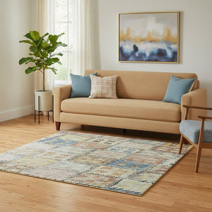HomeRoots 5' X 8' Vibrant Rust Teal Brown Geometric Area Rug - Washable, UV Protected, Durable for Homes 683832