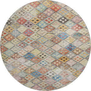 HomeRoots 8' Washable Round Rug in Rust, Teal & Brown – Durable Geometric Design with UV & Stain Protection 683833
