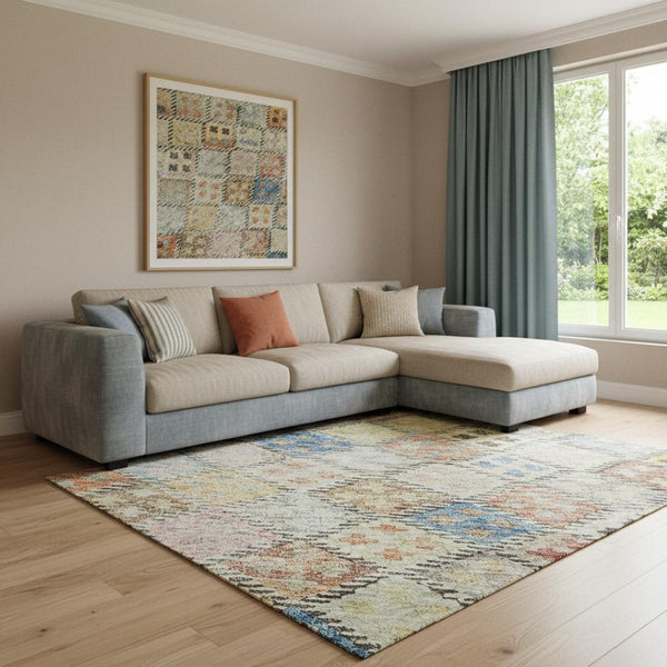 HomeRoots 8' X 10' Geometric Rust Teal Brown Area Rug - Washable, UV-Protected, Durable for Busy Homes 683834
