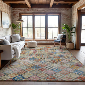 HomeRoots 8' X 10' Geometric Rust Teal Brown Area Rug - Washable, UV-Protected, Durable for Busy Homes 683834