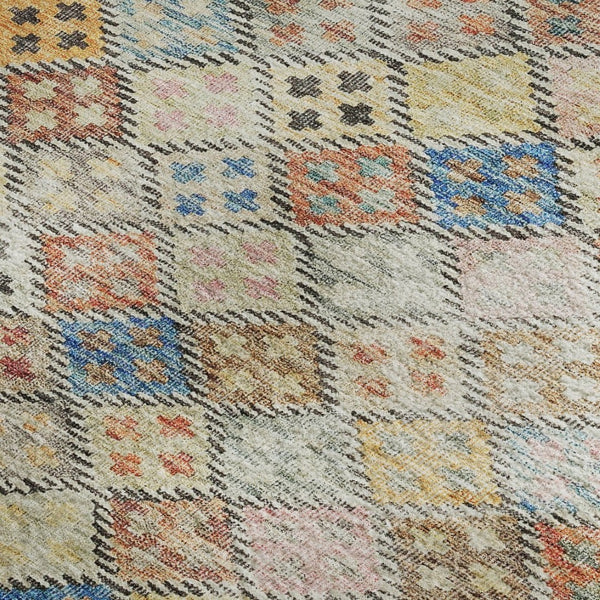HomeRoots 8' X 10' Geometric Rust Teal Brown Area Rug - Washable, UV-Protected, Durable for Busy Homes 683834
