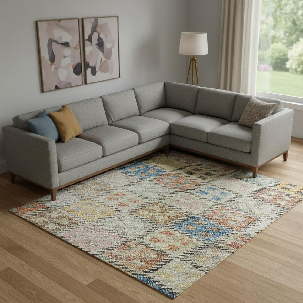 HomeRoots 9' X 12' Modern Rust Teal Brown Geometric Washable Area Rug with UV Protection for High-Traffic Areas 683835