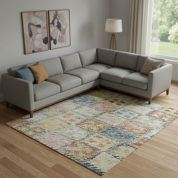 HomeRoots 9' X 12' Modern Rust Teal Brown Geometric Washable Area Rug with UV Protection for High-Traffic Areas 683835