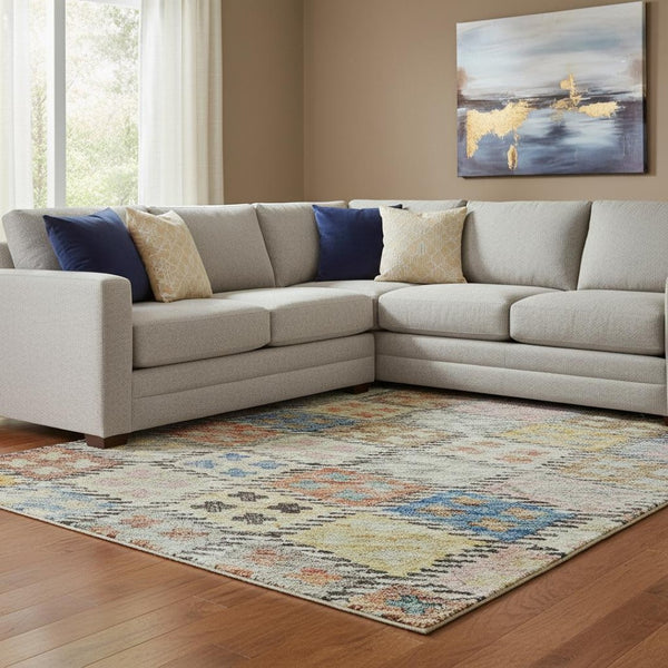 HomeRoots 10' X 14' Geometric Area Rug in Rust, Teal & Brown - Washable, UV Protected, Perfect for Families! 683836