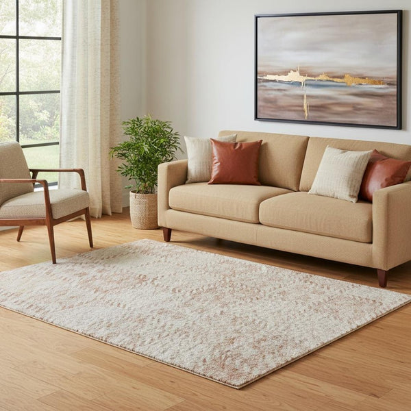 HomeRoots 5' X 8' Pink and Ivory Geometric Area Rug - Washable, UV-Protected, Stylish & Family-Friendly Design! 683838