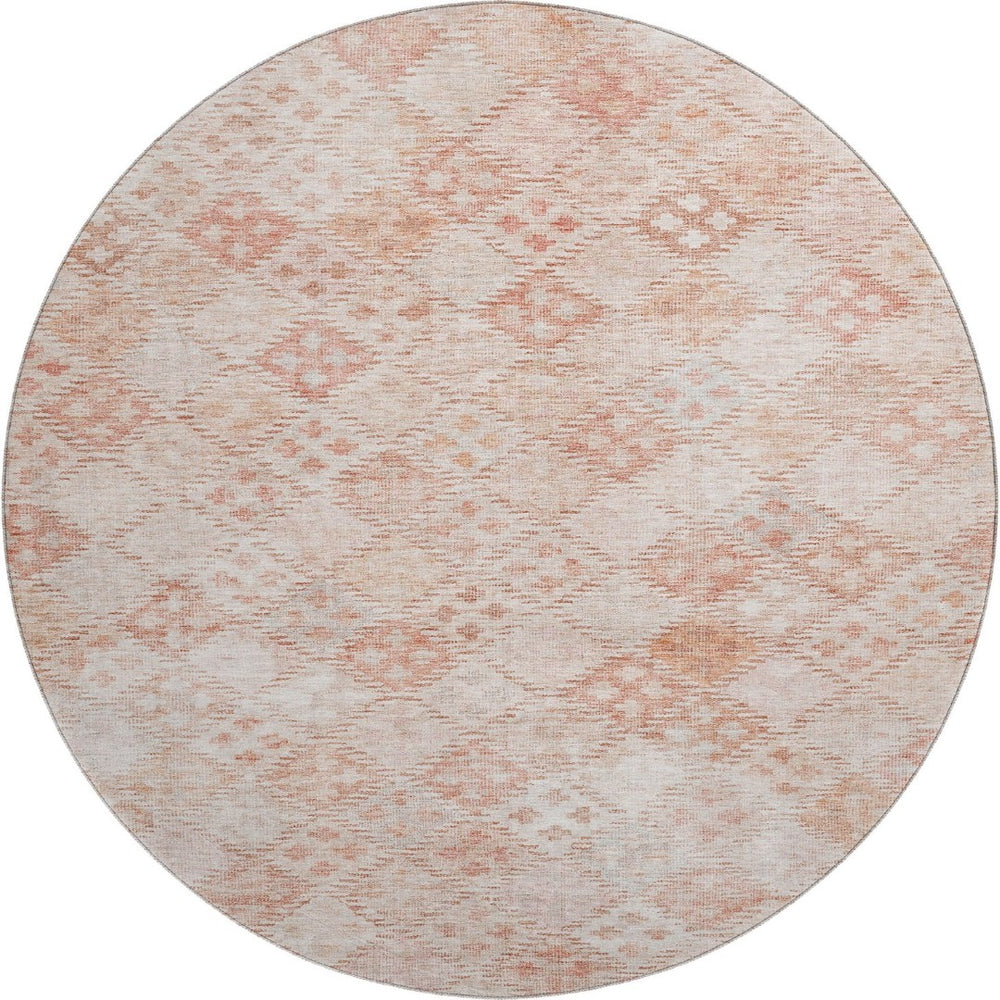 HomeRoots 8' Pink And Ivory Geometric Round Rug - Washable, UV Protected, Durable Design for Modern Spaces 683839