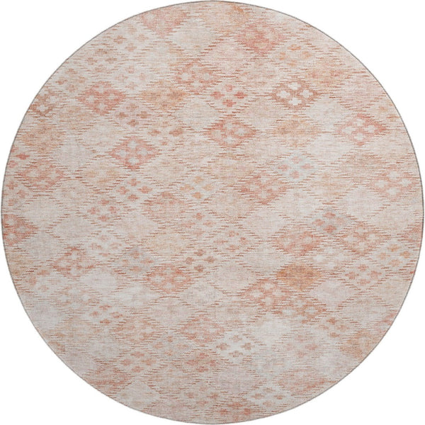 HomeRoots 8' Pink And Ivory Geometric Round Rug - Washable, UV Protected, Durable Design for Modern Spaces 683839