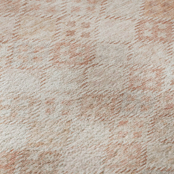 HomeRoots 8' Pink And Ivory Geometric Round Rug - Washable, UV Protected, Durable Design for Modern Spaces 683839