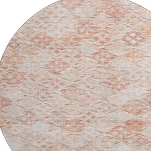 HomeRoots 8' Pink And Ivory Geometric Round Rug - Washable, UV Protected, Durable Design for Modern Spaces 683839