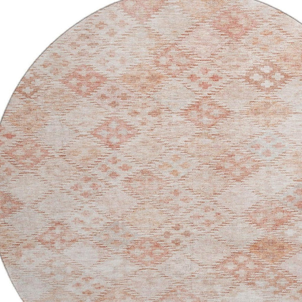 HomeRoots 8' Pink And Ivory Geometric Round Rug - Washable, UV Protected, Durable Design for Modern Spaces 683839