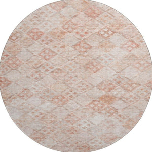 HomeRoots 8' Pink And Ivory Geometric Round Rug - Washable, UV Protected, Durable Design for Modern Spaces 683839