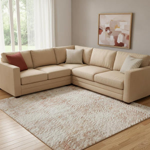 HomeRoots 8' X 10' Pink & Ivory Geometric Area Rug - Durable, Washable with UV Protection for Modern Spaces 683840