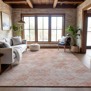 HomeRoots 9' X 12' Pink And Ivory Geometric Area Rug - Washable, UV Protected, Stain-Resistant, Durable Design 683841