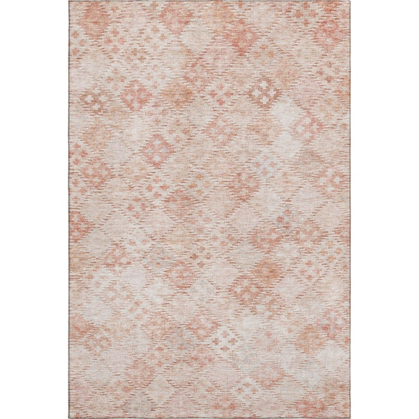 HomeRoots 9' X 12' Pink And Ivory Geometric Area Rug - Washable, UV Protected, Stain-Resistant, Durable Design 683841