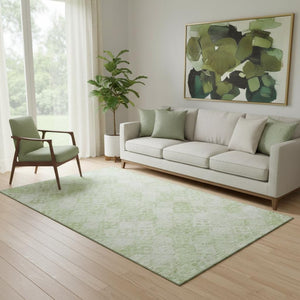 HomeRoots 5' X 8' Sage and Ivory Geometric Washable Area Rug - Durable, Stain-Resistant, UV Protected Design 683844
