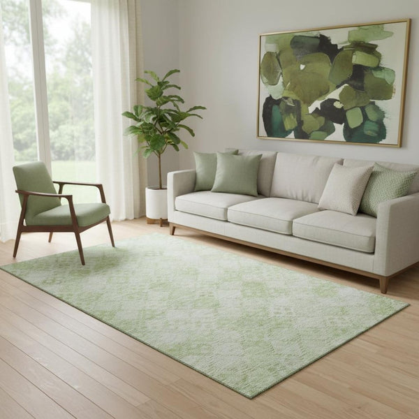 HomeRoots 5' X 8' Sage and Ivory Geometric Washable Area Rug - Durable, Stain-Resistant, UV Protected Design 683844