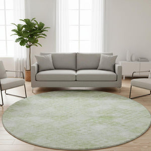 HomeRoots 8' Sage and Ivory Geometric Round Rug – Washable, UV-Protected, Stain-Resistant for Modern Homes! 683845