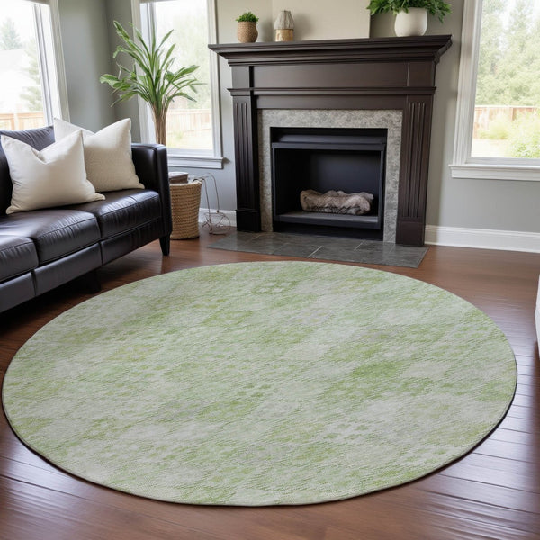 HomeRoots 8' Sage and Ivory Geometric Round Rug – Washable, UV-Protected, Stain-Resistant for Modern Homes! 683845
