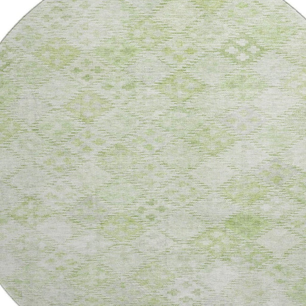 HomeRoots 8' Sage and Ivory Geometric Round Rug – Washable, UV-Protected, Stain-Resistant for Modern Homes! 683845