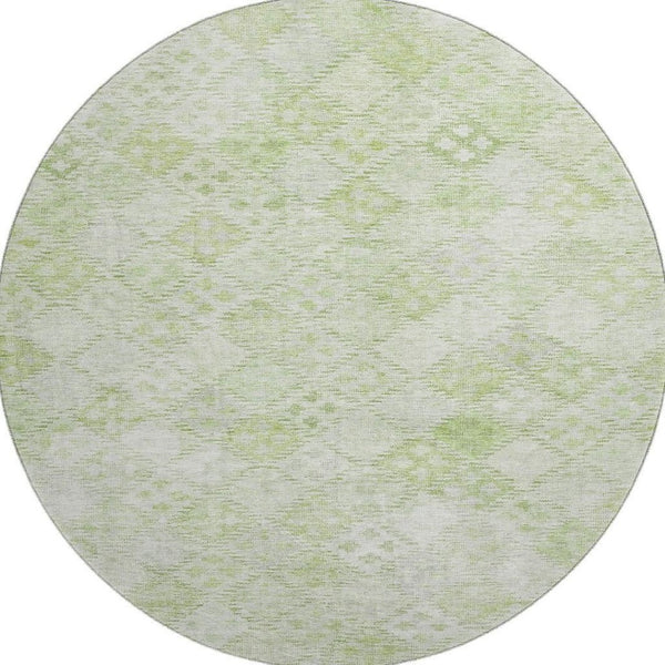 HomeRoots 8' Sage and Ivory Geometric Round Rug – Washable, UV-Protected, Stain-Resistant for Modern Homes! 683845