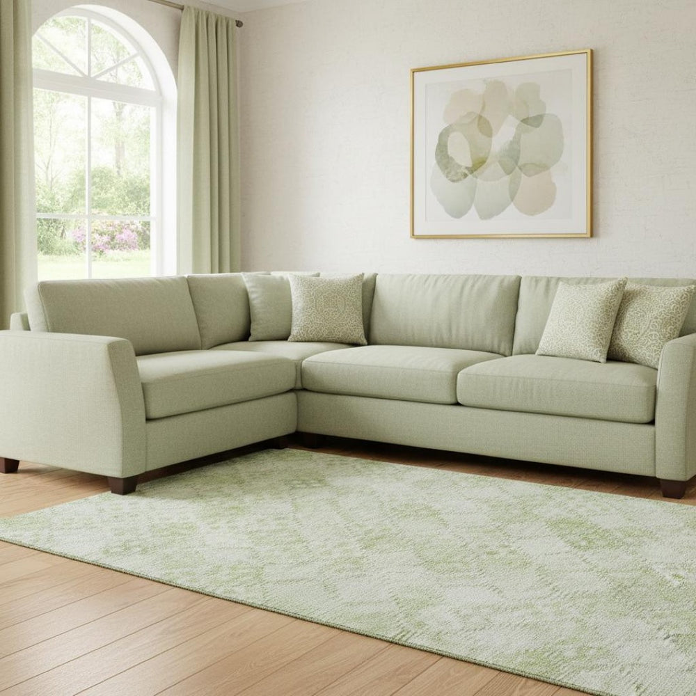 HomeRoots 8' X 10' Sage and Ivory Geometric Area Rug - Washable, Stain-Resistant, UV-Protected for Busy Homes 683846