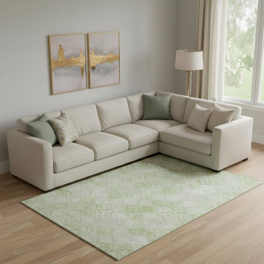 HomeRoots 9' X 12' Sage and Ivory Geometric Washable Area Rug – Durable, UV-Protected, Modern Design for Homes 683847