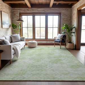 HomeRoots 9' X 12' Sage and Ivory Geometric Washable Area Rug – Durable, UV-Protected, Modern Design for Homes 683847