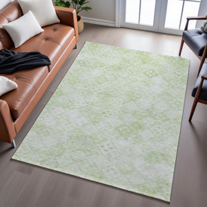HomeRoots 9' X 12' Sage and Ivory Geometric Washable Area Rug – Durable, UV-Protected, Modern Design for Homes 683847