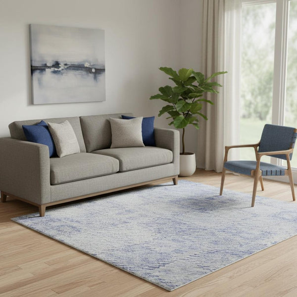 HomeRoots 5' X 8' Stylish Sky Blue & Ivory Geometric Area Rug - Washable, UV-Protected, Stain-Resistant Design! 683850