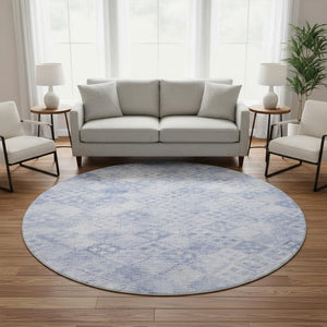 HomeRoots 8' Sky Blue and Ivory Geometric Round Rug - Washable, UV Protected, Stylish for Indoor & Outdoor Use 683851