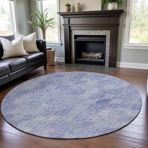 HomeRoots 8' Sky Blue and Ivory Geometric Round Rug - Washable, UV Protected, Stylish for Indoor & Outdoor Use 683851