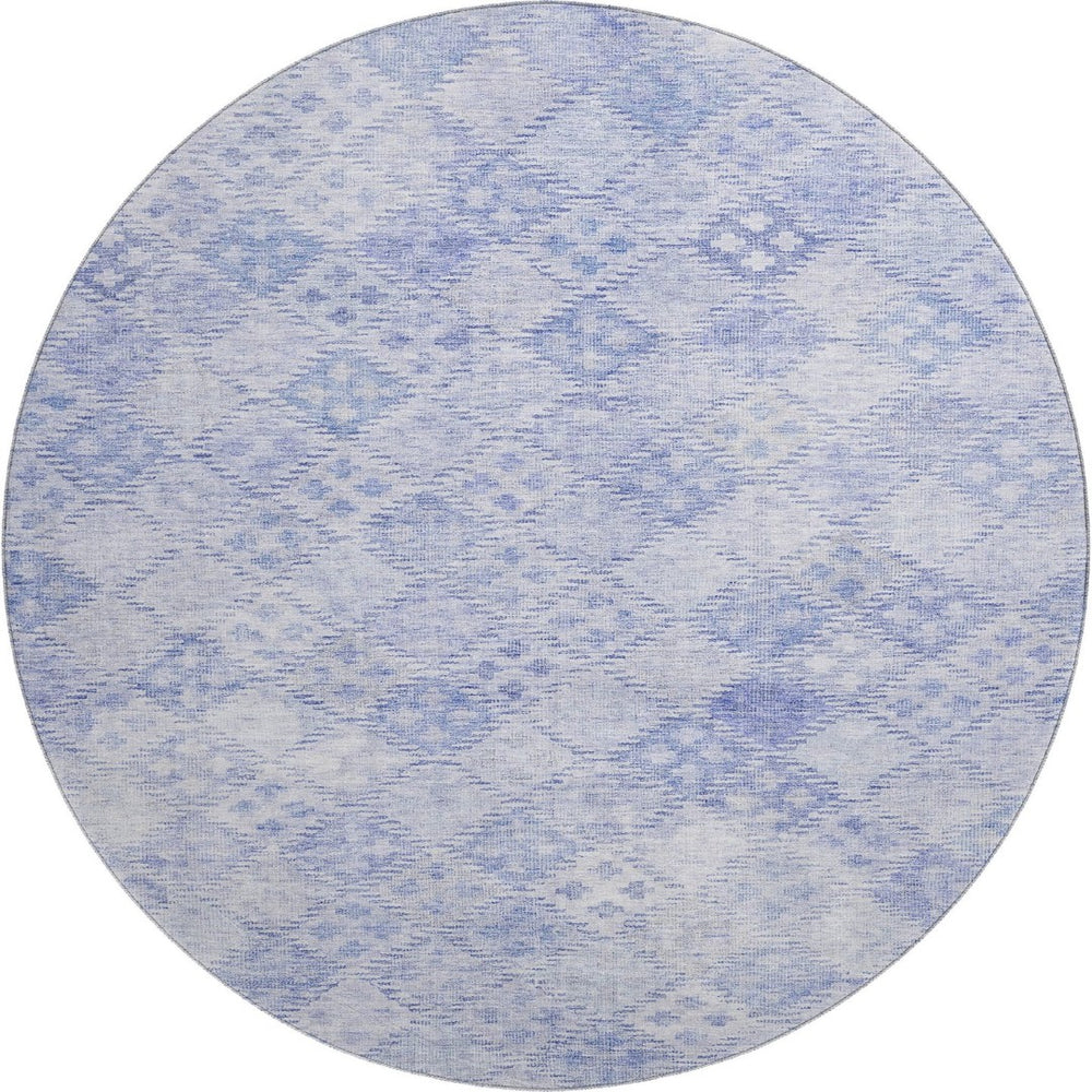 HomeRoots 8' Sky Blue and Ivory Geometric Round Rug - Washable, UV Protected, Stylish for Indoor & Outdoor Use 683851