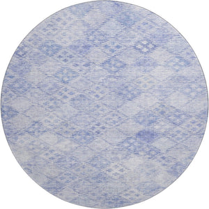 HomeRoots 8' Sky Blue and Ivory Geometric Round Rug - Washable, UV Protected, Stylish for Indoor & Outdoor Use 683851