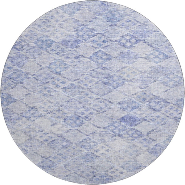 HomeRoots 8' Sky Blue and Ivory Geometric Round Rug - Washable, UV Protected, Stylish for Indoor & Outdoor Use 683851