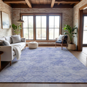 HomeRoots 8' X 10' Sky Blue & Ivory Geometric Washable Area Rug - Durable, Stain Resistant, UV Protected Design! 683852
