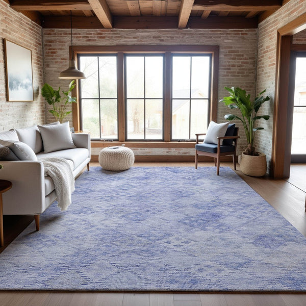 HomeRoots 8' X 10' Sky Blue & Ivory Geometric Washable Area Rug - Durable, Stain Resistant, UV Protected Design! 683852
