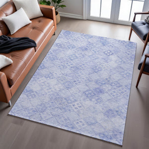 HomeRoots 8' X 10' Sky Blue & Ivory Geometric Washable Area Rug - Durable, Stain Resistant, UV Protected Design! 683852