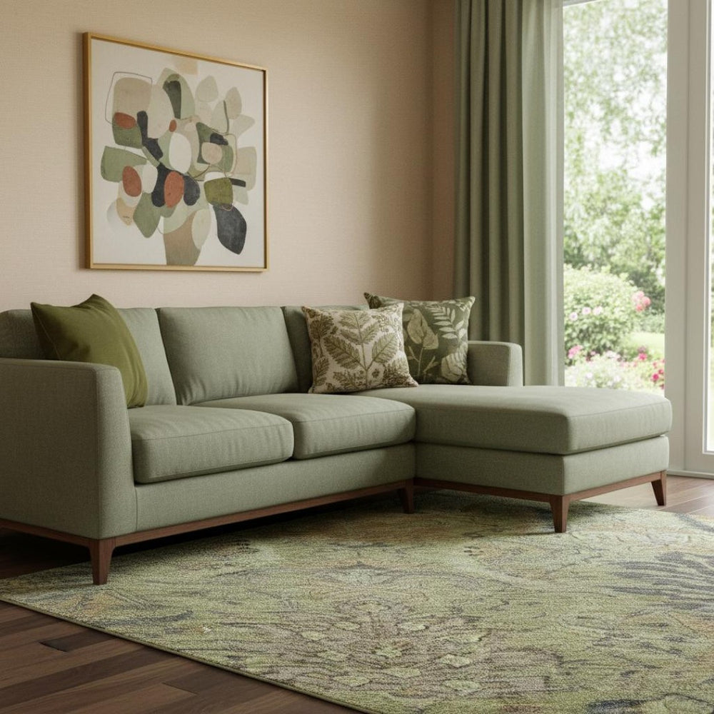 HomeRoots 8' X 10' Elegant Damask Area Rug in Artichoke Green, Gold & Charcoal - Washable, UV-Protected & Stain-Resistant 683858
