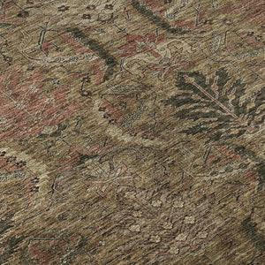 HomeRoots 8' Brown and Gray Damask Round Rug - Washable, UV-Protected, Stain-Resistant, Perfect for Homes! 683863